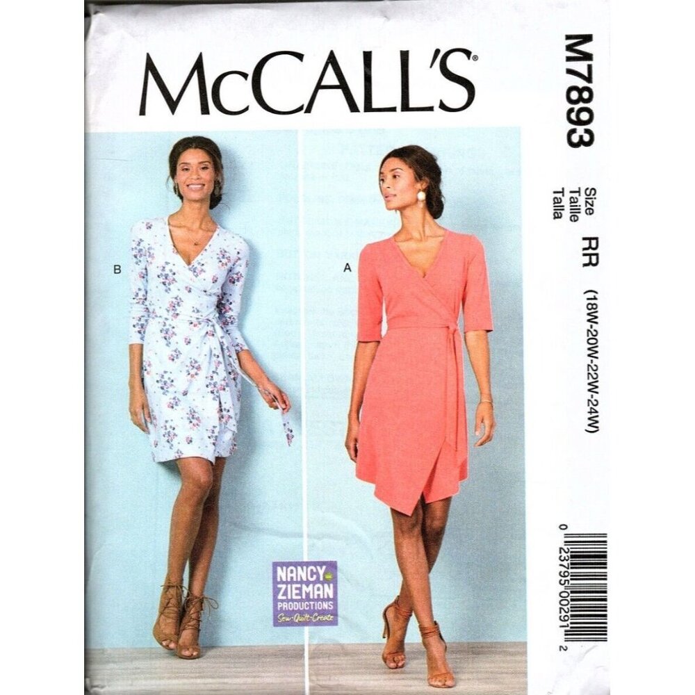 McCall's M7893 Misses 18W to 24W Nancy Zieman Wrap Dresses Sewing Pattern New
